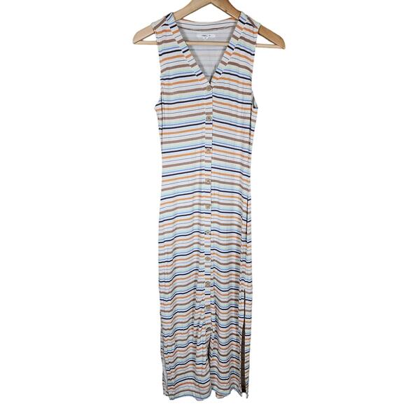 O'NEILL Jojoe Orange Blue Stripe Sleeveless Button Front Casual Midi Dress SZ XS - Picture 1 of 8
